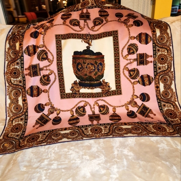 Christian Dior Silk Elegant Pink and Gold Scarf/Bandana - Picture 2 of 6